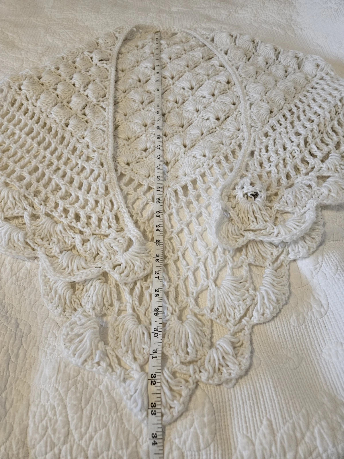 Partners Hand Crocheted Cream Shawl with Fringe One Size Fits Most