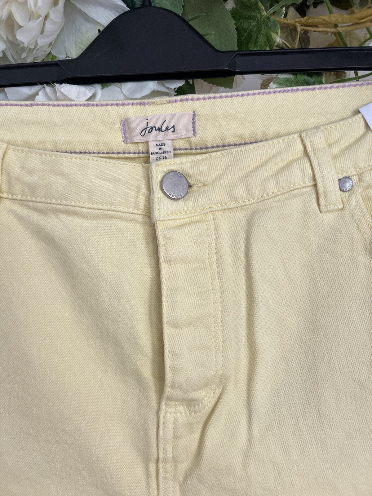 JOULES Bette Jeans Size 20 Lemon Yellow Denim Slim Straight Cropped Leg NEW
