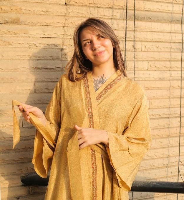Pure Silk Midi Kimono Knee Length Gown Silk Robe PS MKMO2016