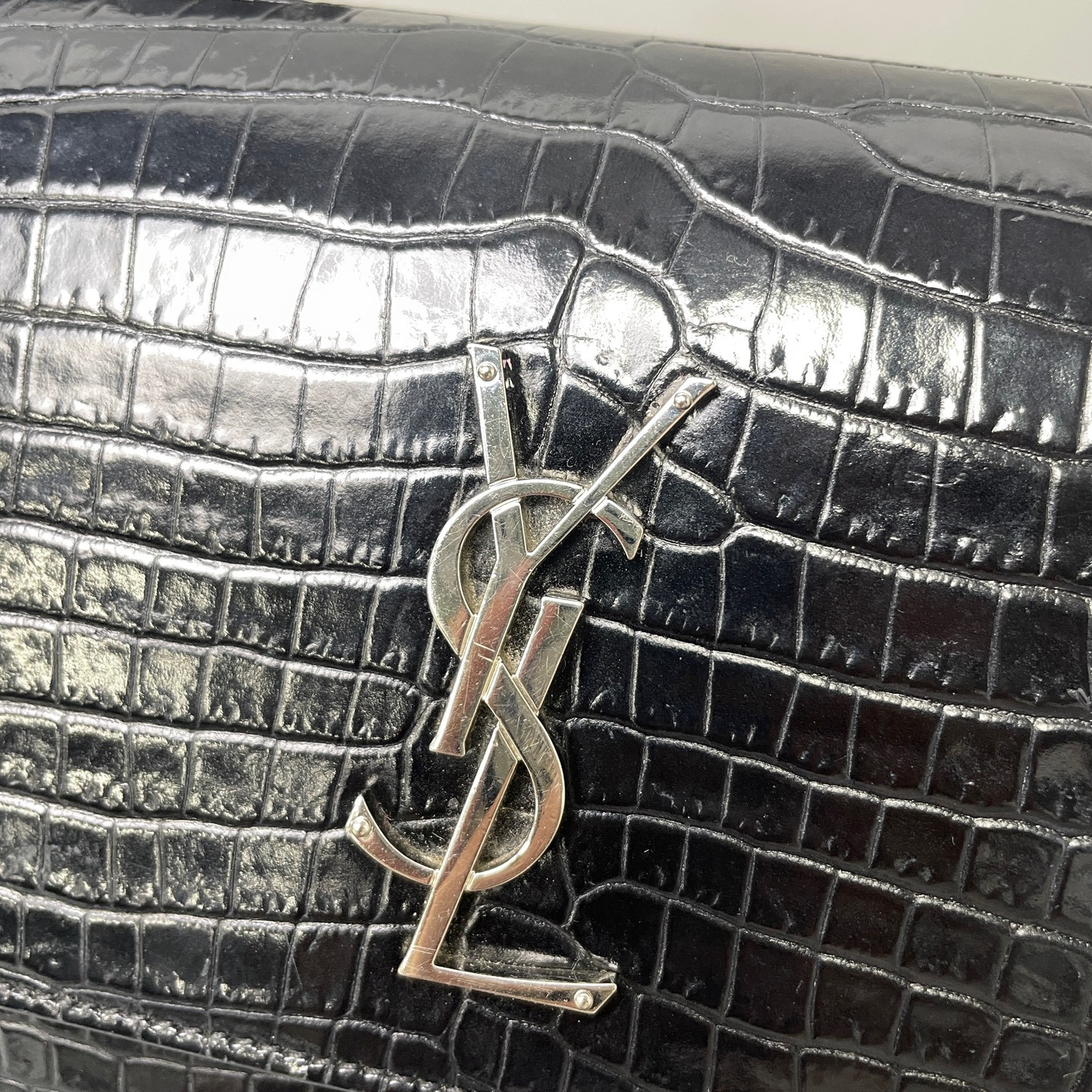 Authentic Saint Laurent Sunset Crocodile Embossed Leather Crossbody Black eBay