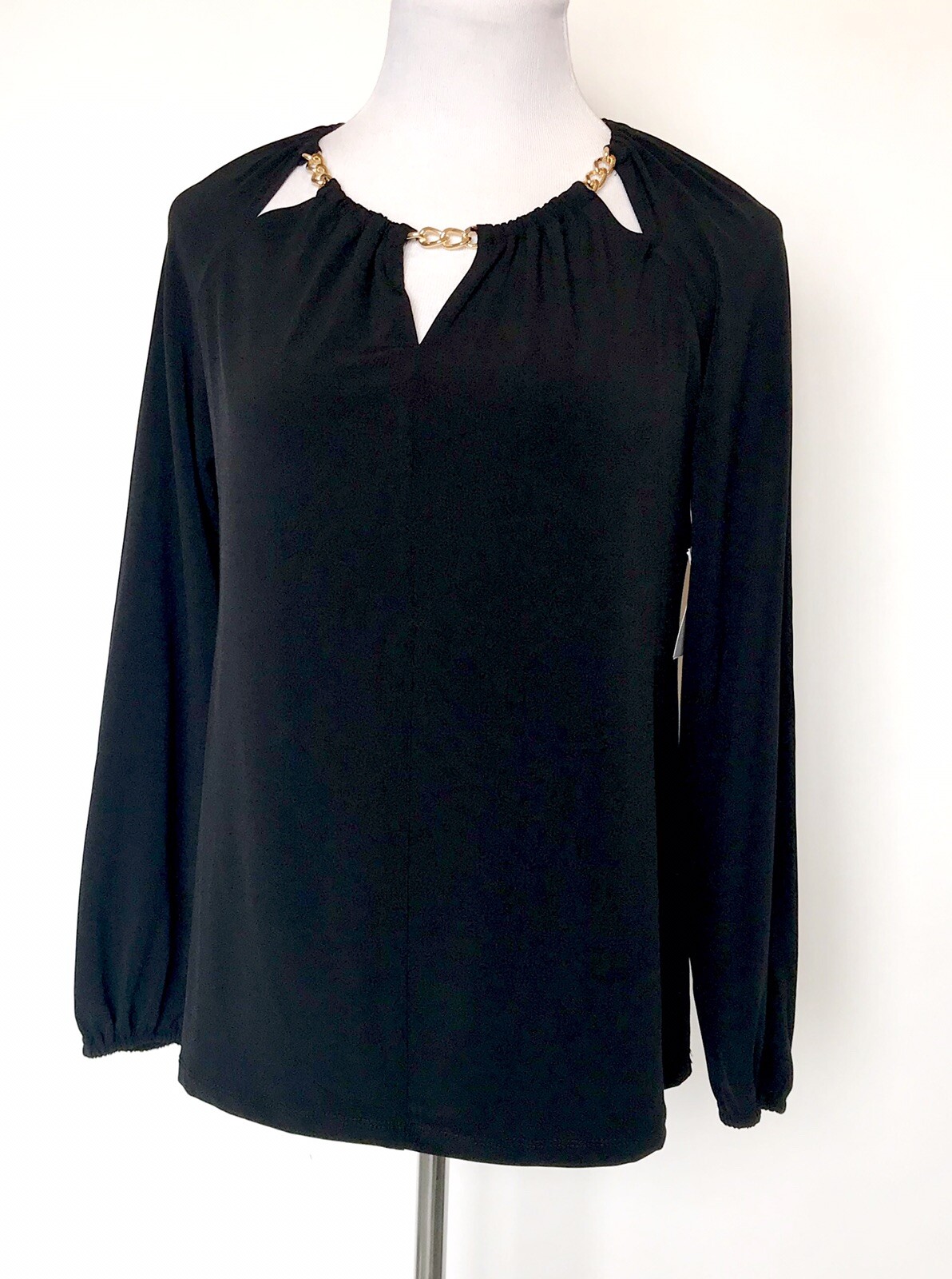 Carmen Marc Valvo Sz S Black Top Gold Metal Neck Chain Retail $58 Price $34 NWT