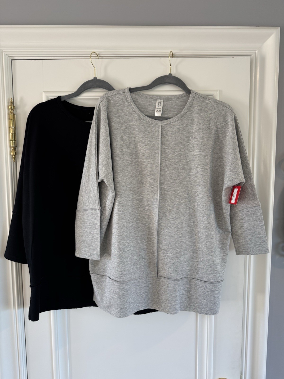 (1) NWT Heather Grey and (1) NWOT Black SPANX Oversized Small Dolman Sweatshirts