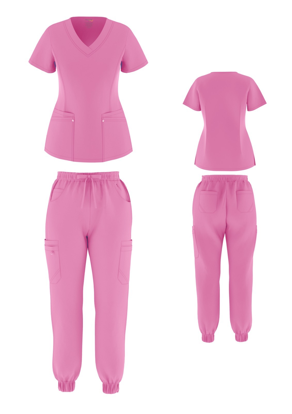 Stretch Medical Nurse Uniform Jogger Scrub Set Women V-Neck Short Jogger Pants