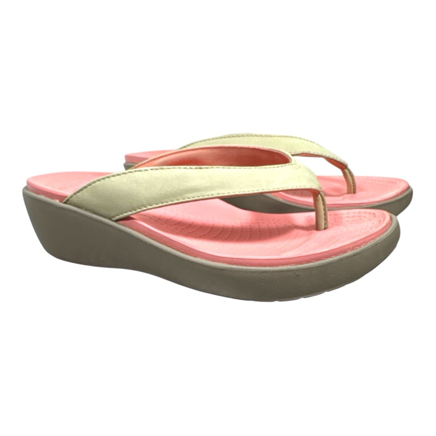 Crocs Kadee II Wedge Sandal Womens 9 Pink Strappy Comfort Summer Flip Flop