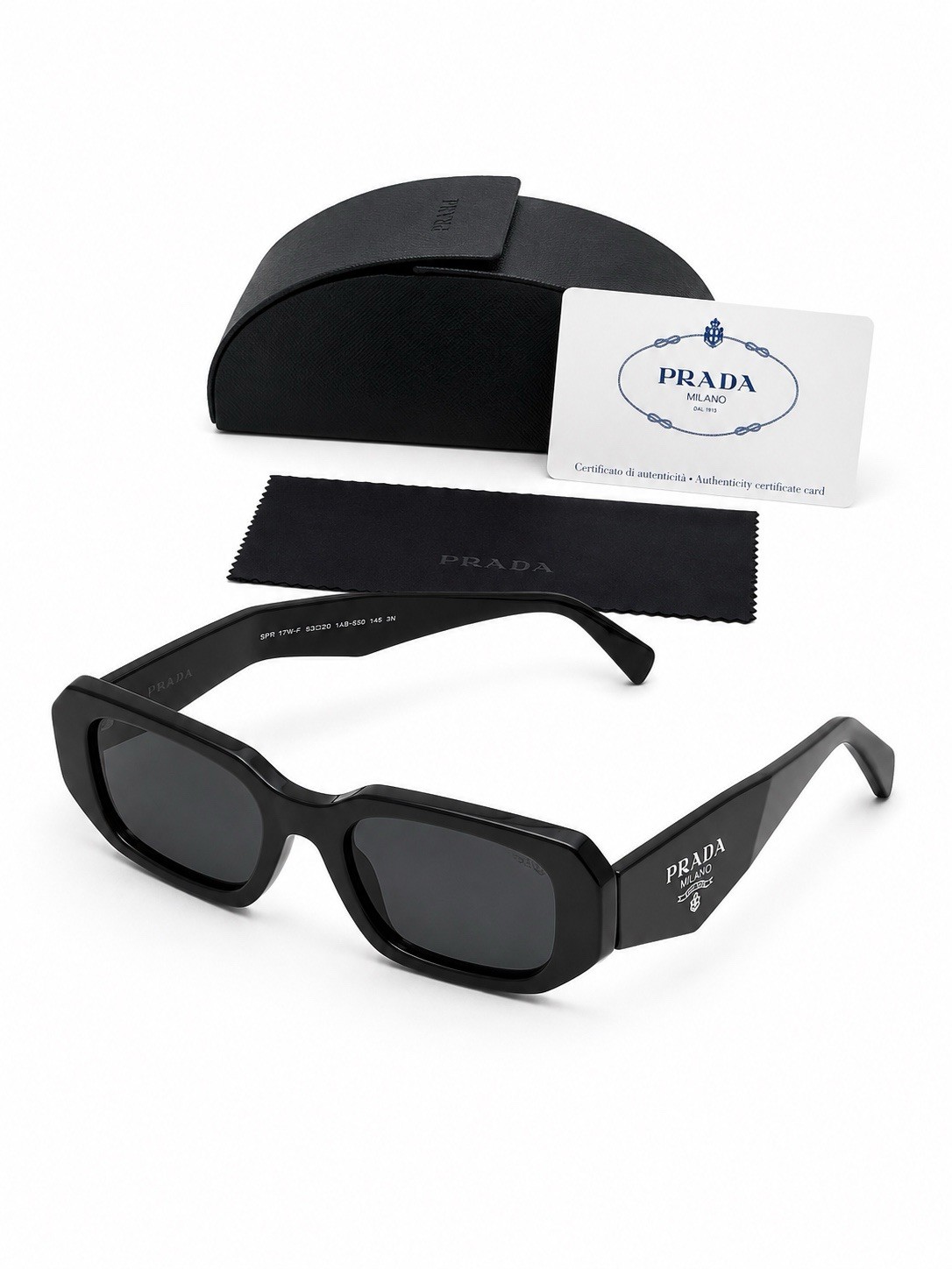 PRADA MILANO SUNGLASSES Unisex Rectangle – Black/Gray