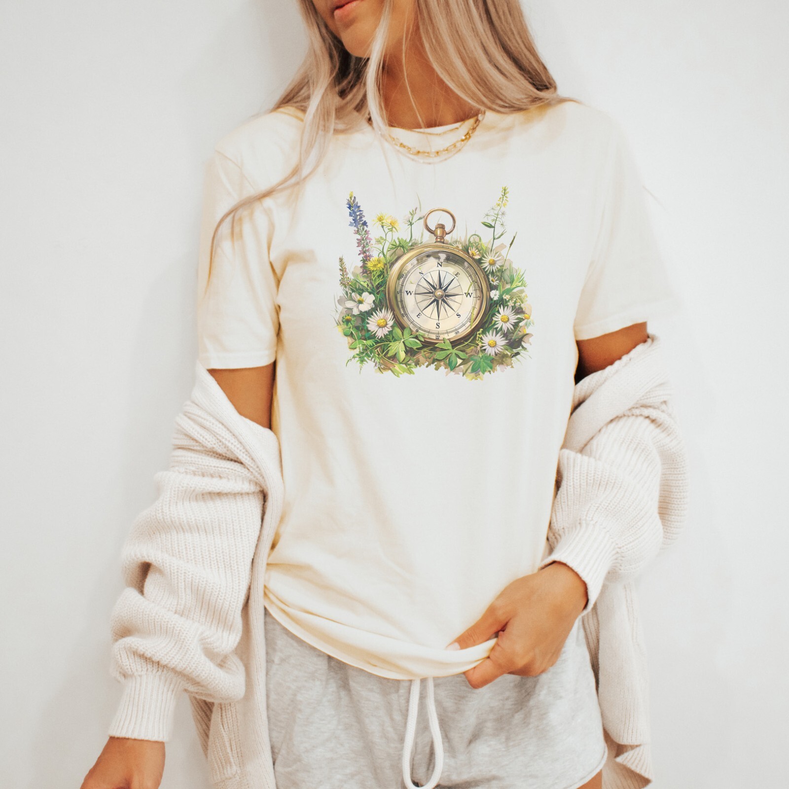 Floral Compass Tee Nature Shirt Wanderlust Top Adventure Clothing