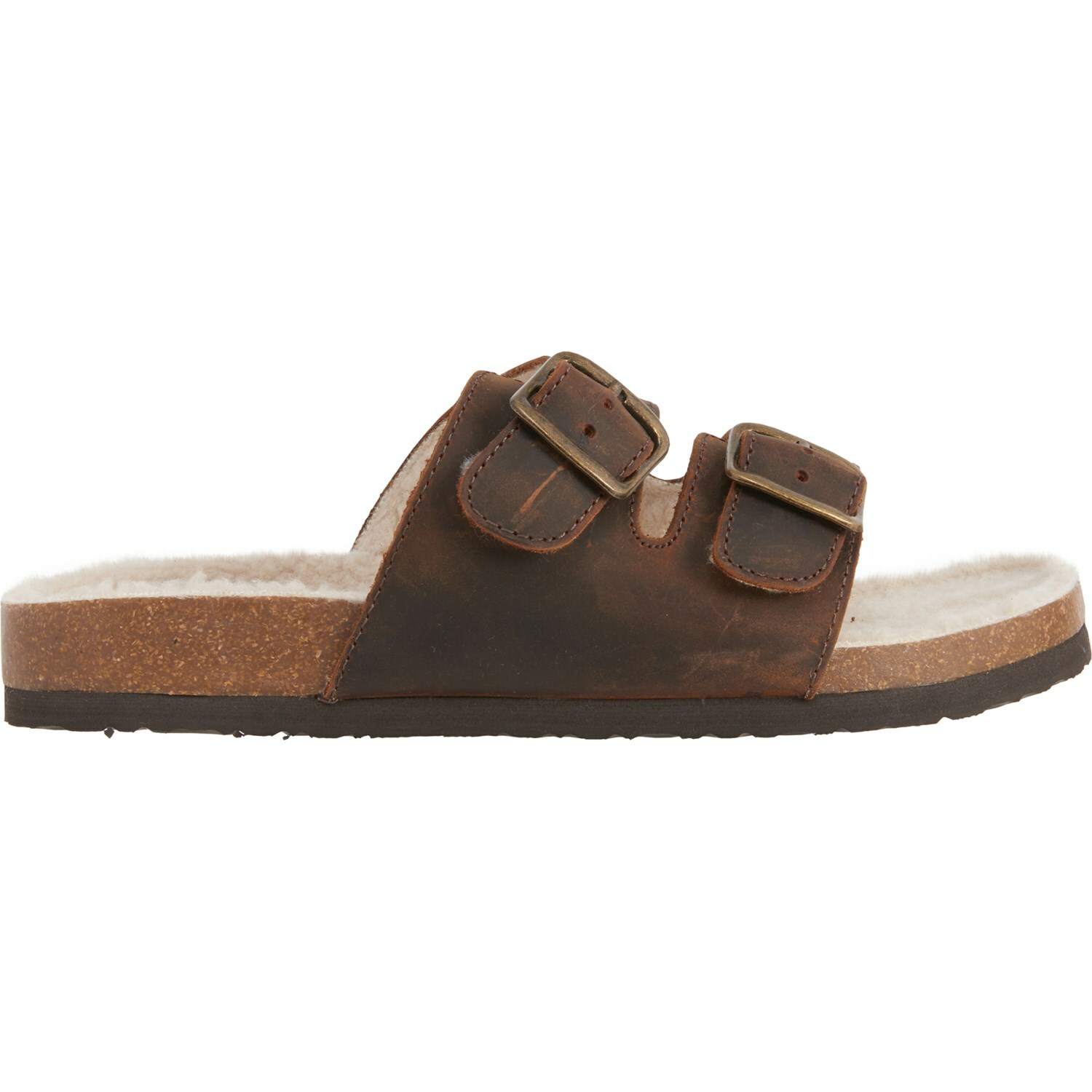 White Mountain Brown Distressed Oiled Leather Lined Buckle Sandals Womens size 7