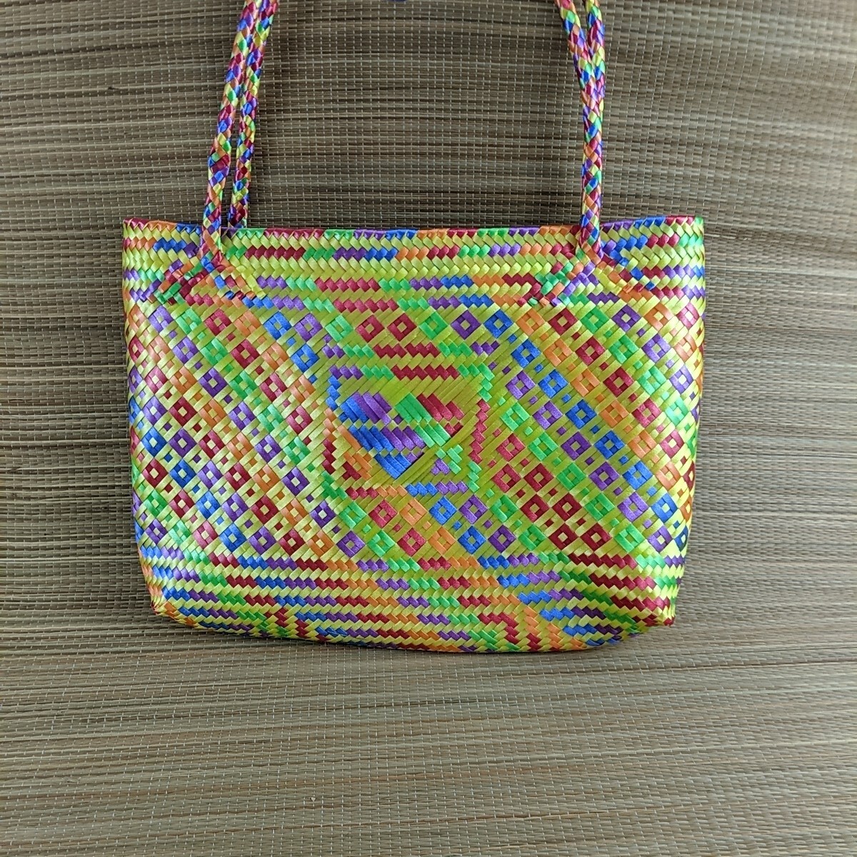 woven mexican tote handmade of recycled plastic Colorful Purse Handbag