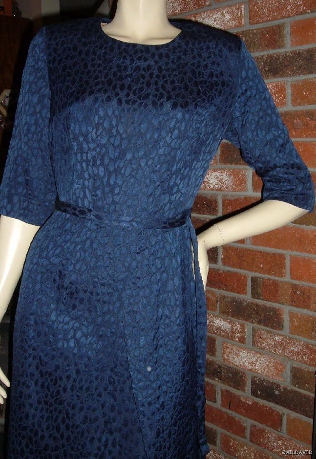 Vintage MCM Size 14.5 M Matelasse Dress Navy Blue w Belt B Altman 50s 60s VFG