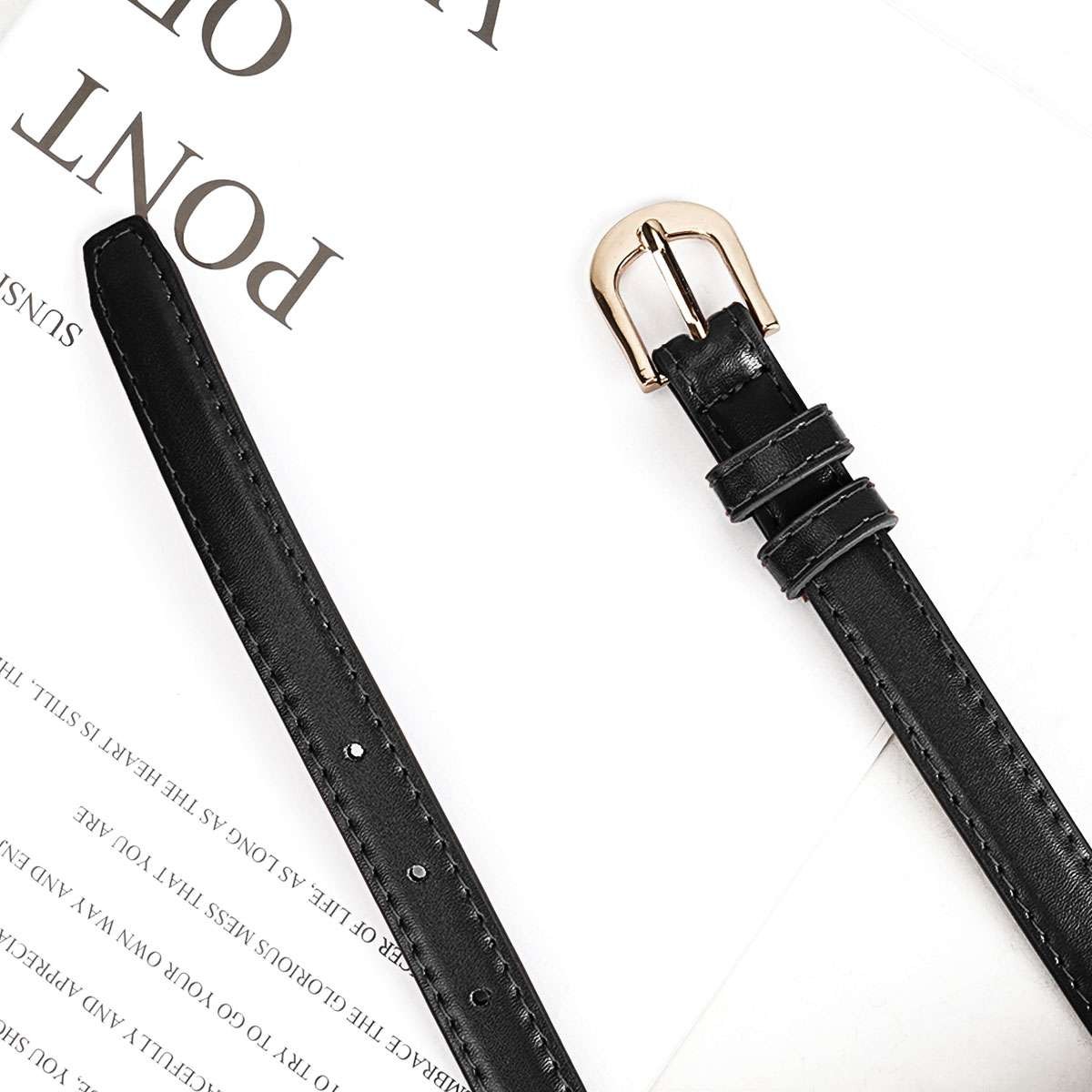 Women’s Leather Casual Dress Plain Solid Colors Belt Gold Buckle Ladies New