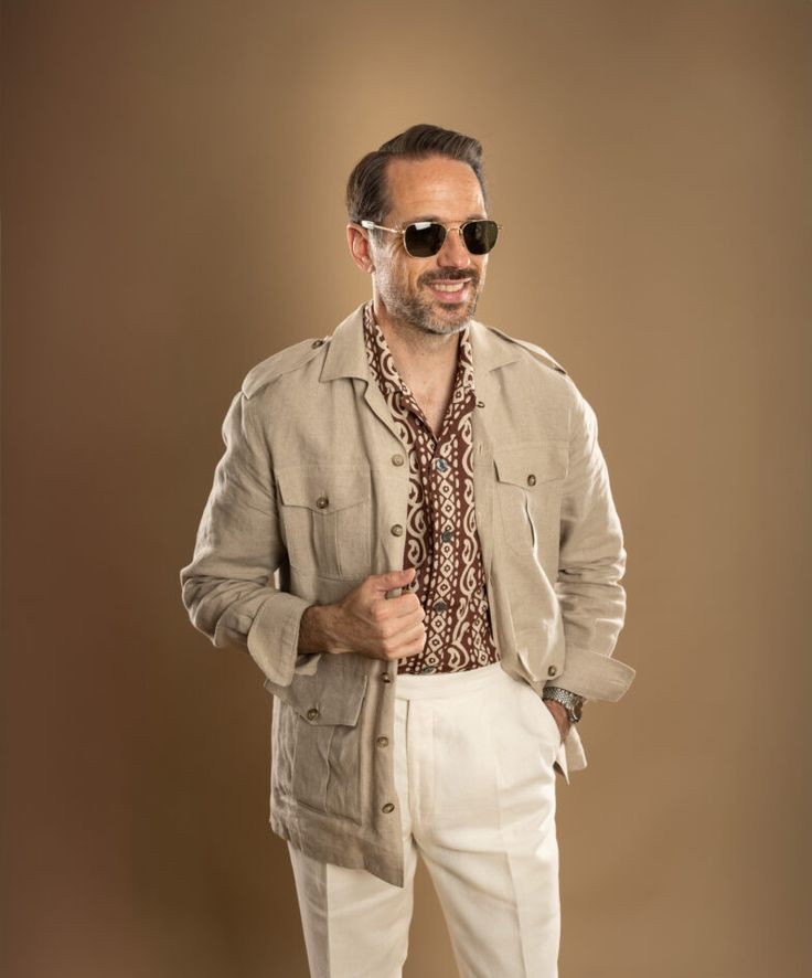 Linen Men Safari Jackets Four Pockets Casual Party Summer Men Hunting Coats