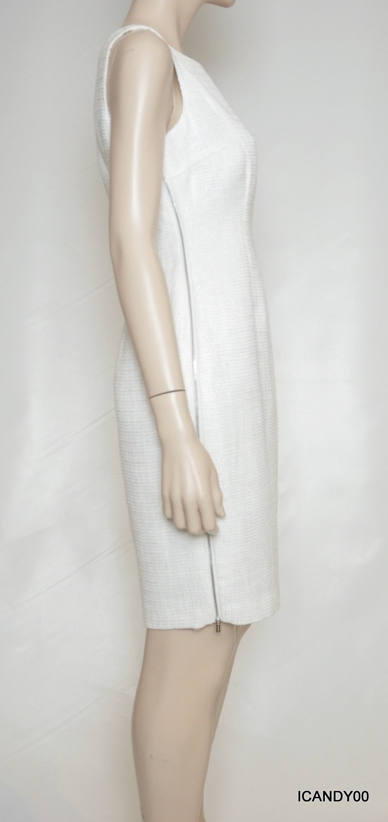 Calvin Klein Sleeveless Side Zipper Tweed Sheath Dress Top White 10 Nwt $134