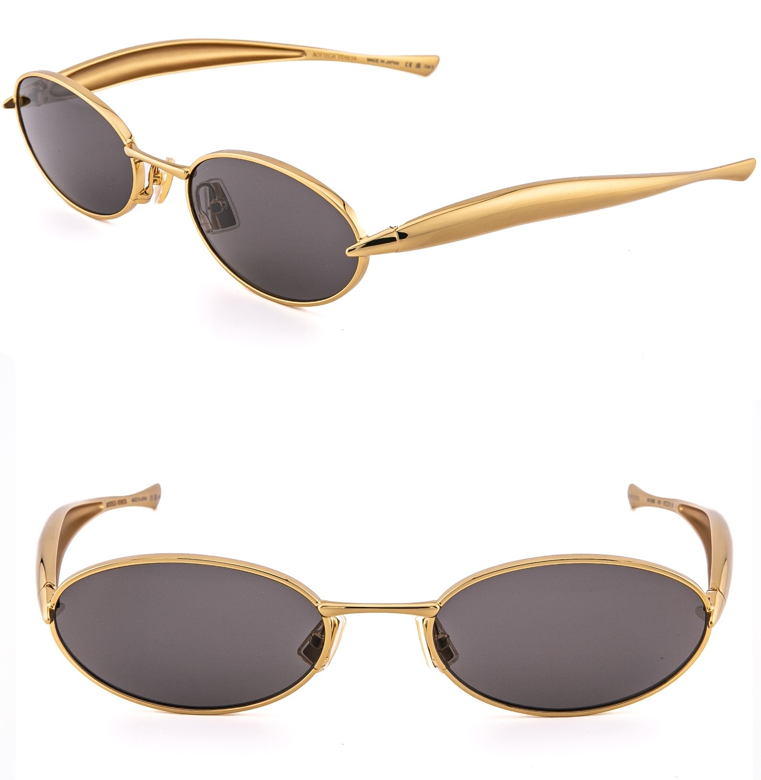 BOTTEGA VENETA 1386 SARDINE BV1386S Metal Gold Gray Unisex Oval Sunglass 001