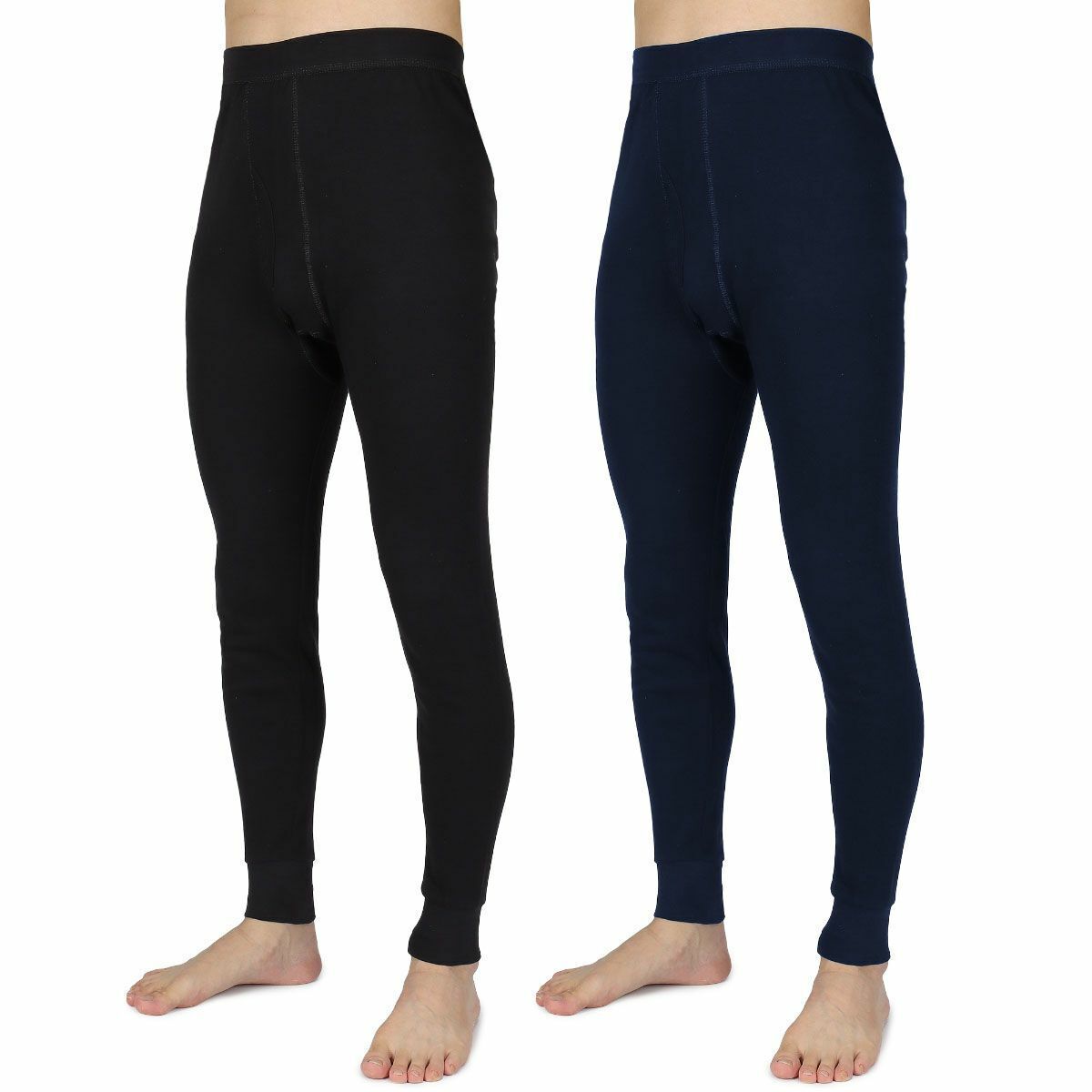 100% Cotton Long Johns Bottoms Men Fleece Lined Thermal Underwear Leggings Pants