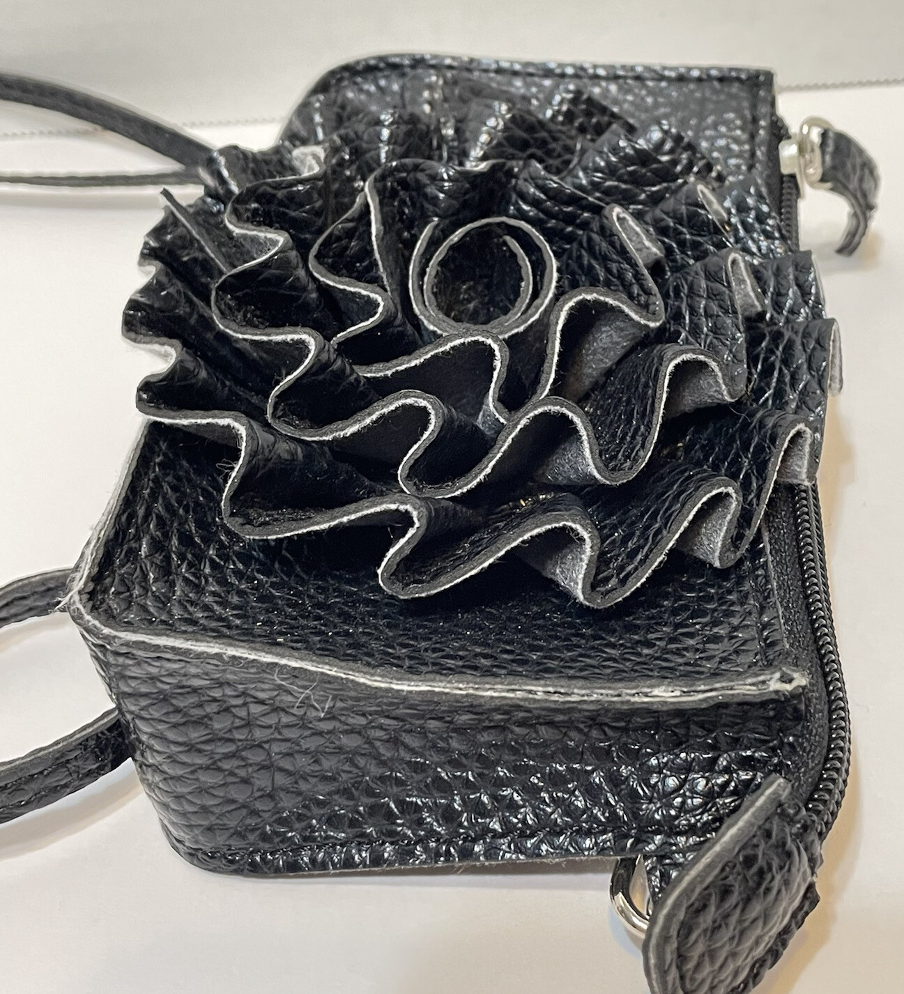 Jazza Black Faux Leather Small Crossbody Mini Bag Floral 6.25 x 3.25 inches