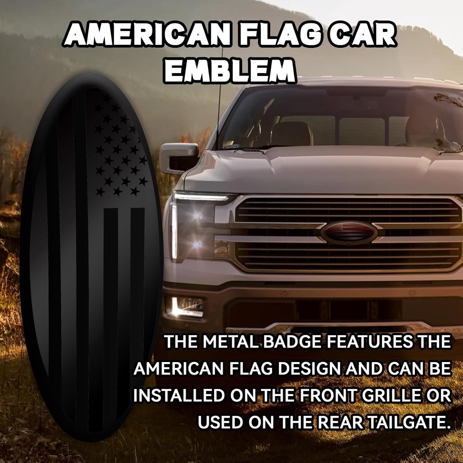 Tailgate Emblem 9 Inch Front Grill Emblem, Aluminum Oval Overlay Color: Black