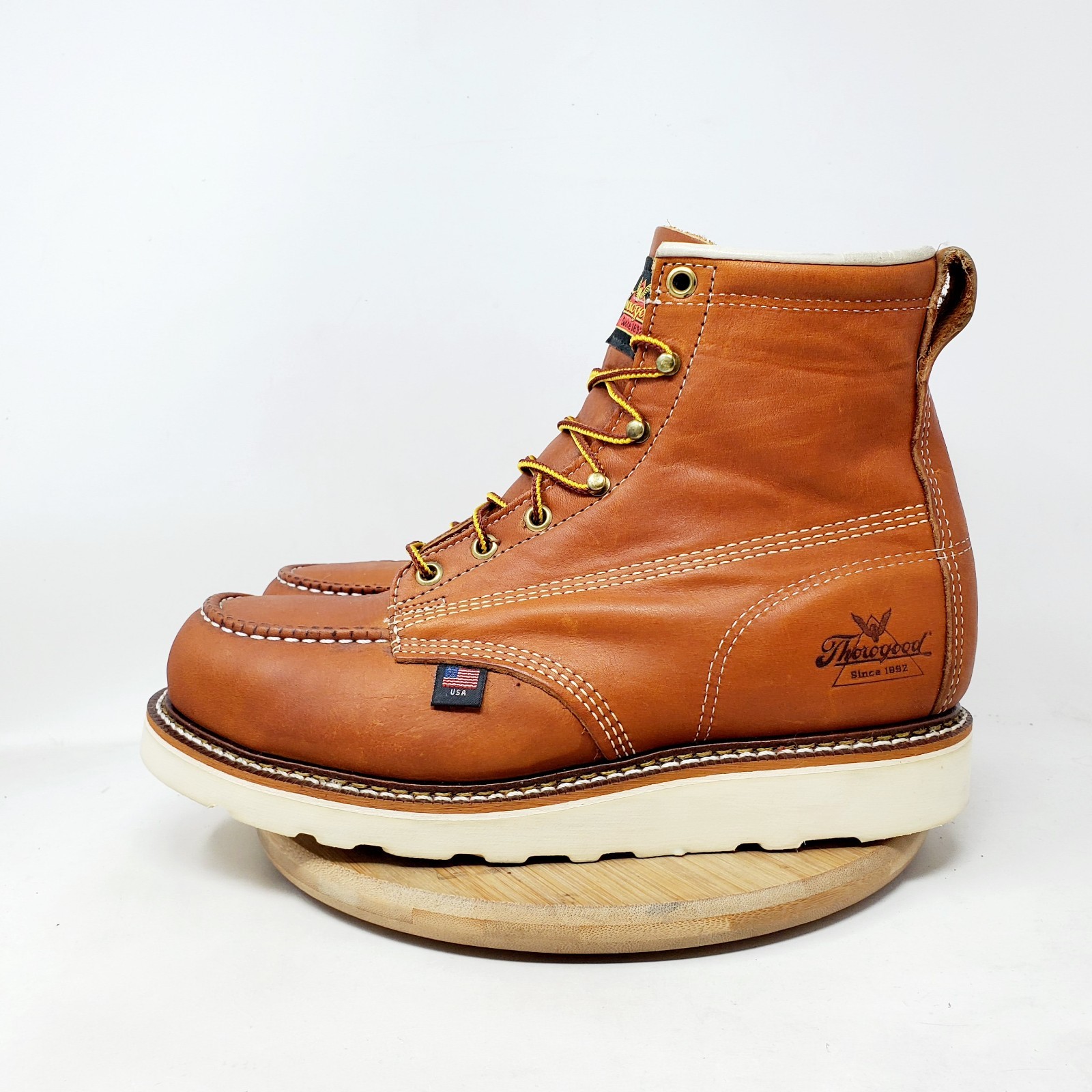 Thorogood American Heritage 6″ Boots Mens 8 D Safety Moc Toe Wedge Heel Work USA