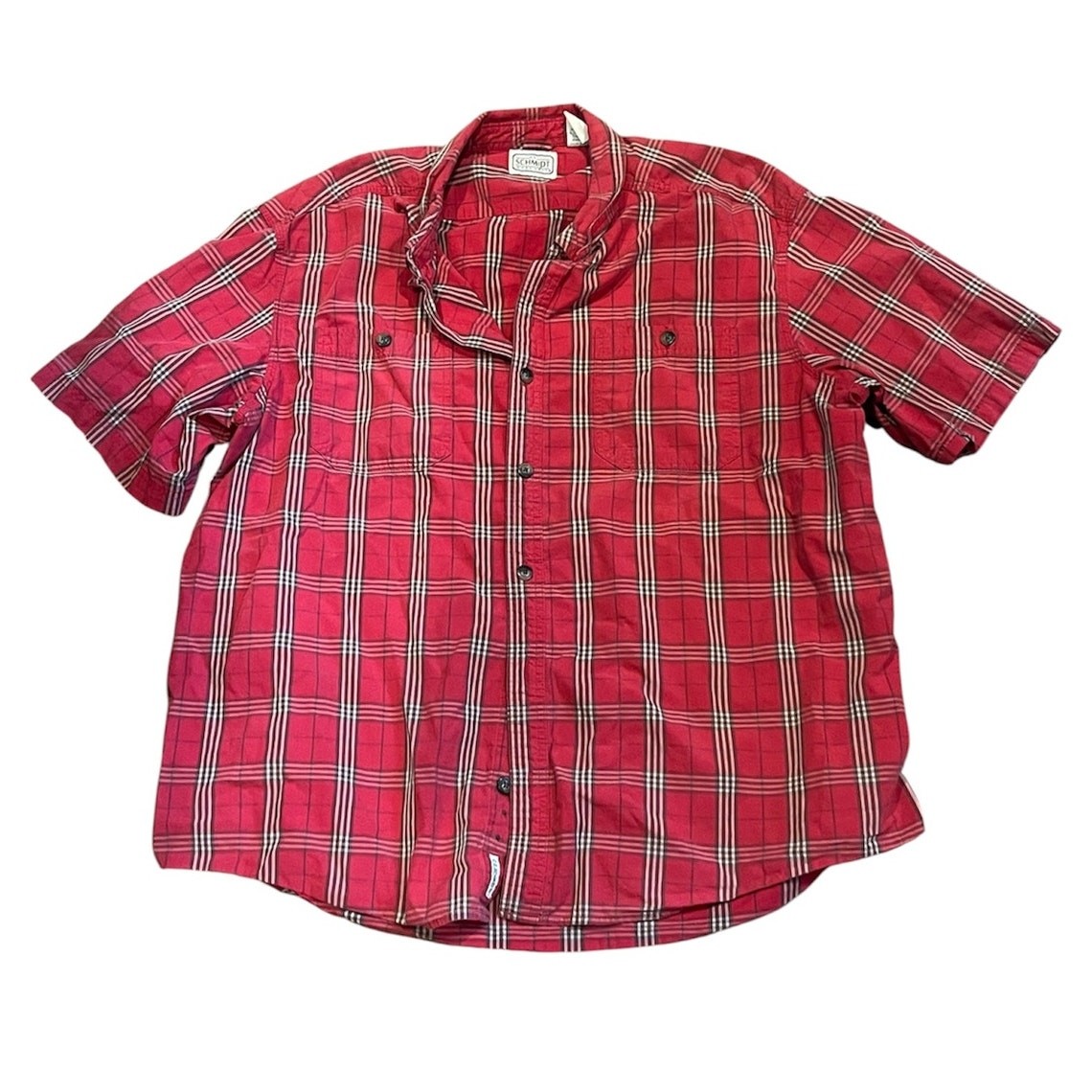 Vintage Schmidt Red Plaid Flannel ShirtXL Cotton Button Up Workwear Outdoor