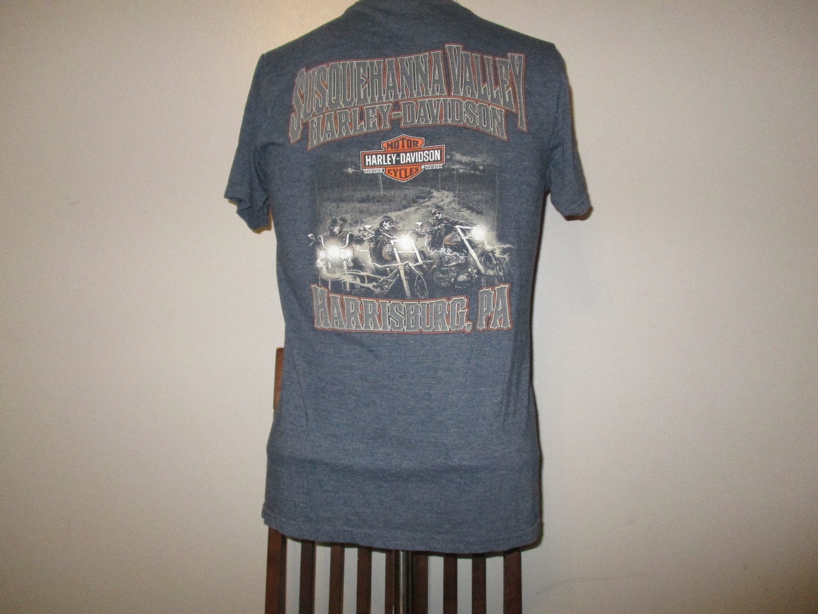 HARLEY DAVIDSON SUSQUEHANNA VALLEY SKULL BIKERS PINUP GRAPHIC T SHIRT SMALL