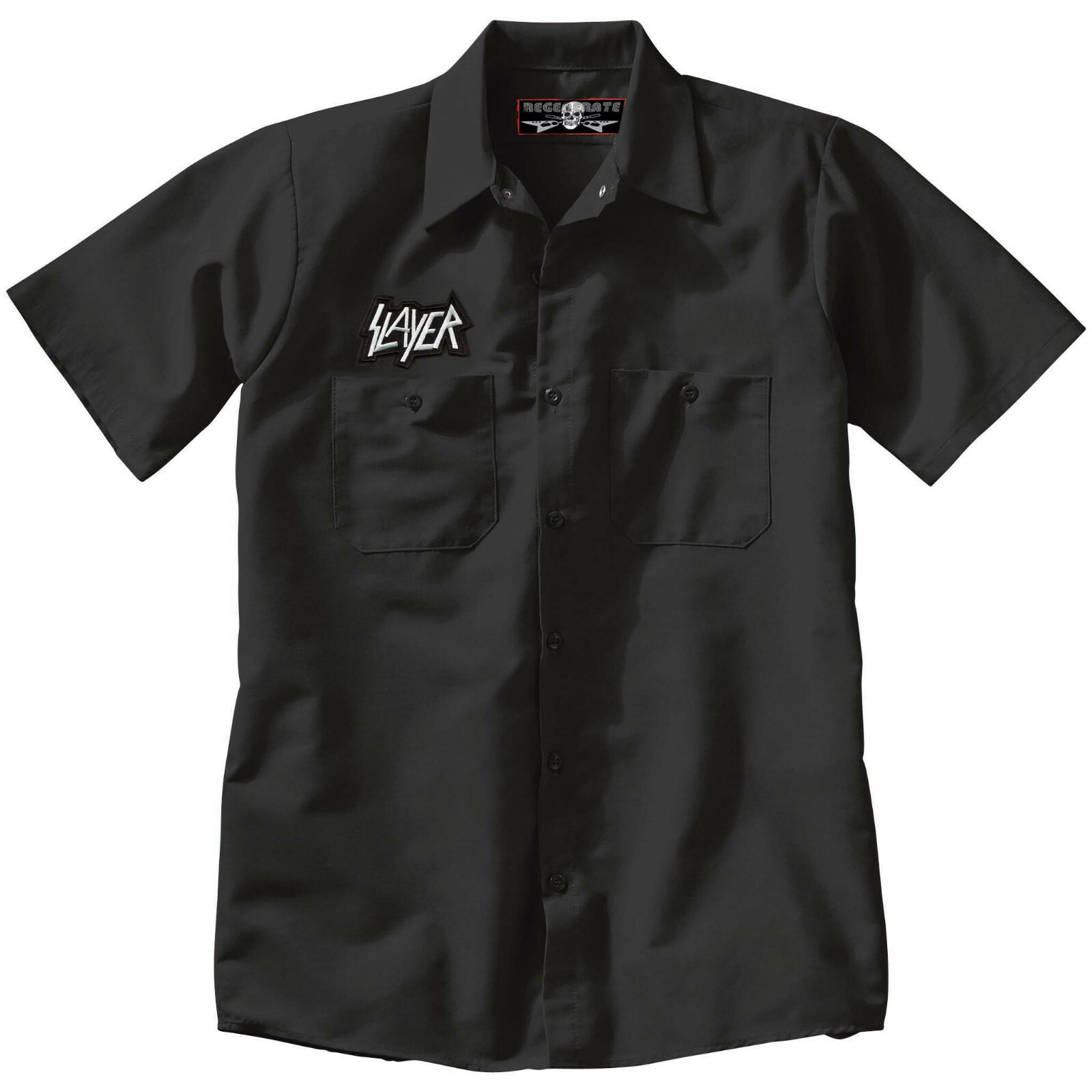 SLAYER Embroidered PATCH + Black Button Up Work SHIRT Metal punk rock tattoo