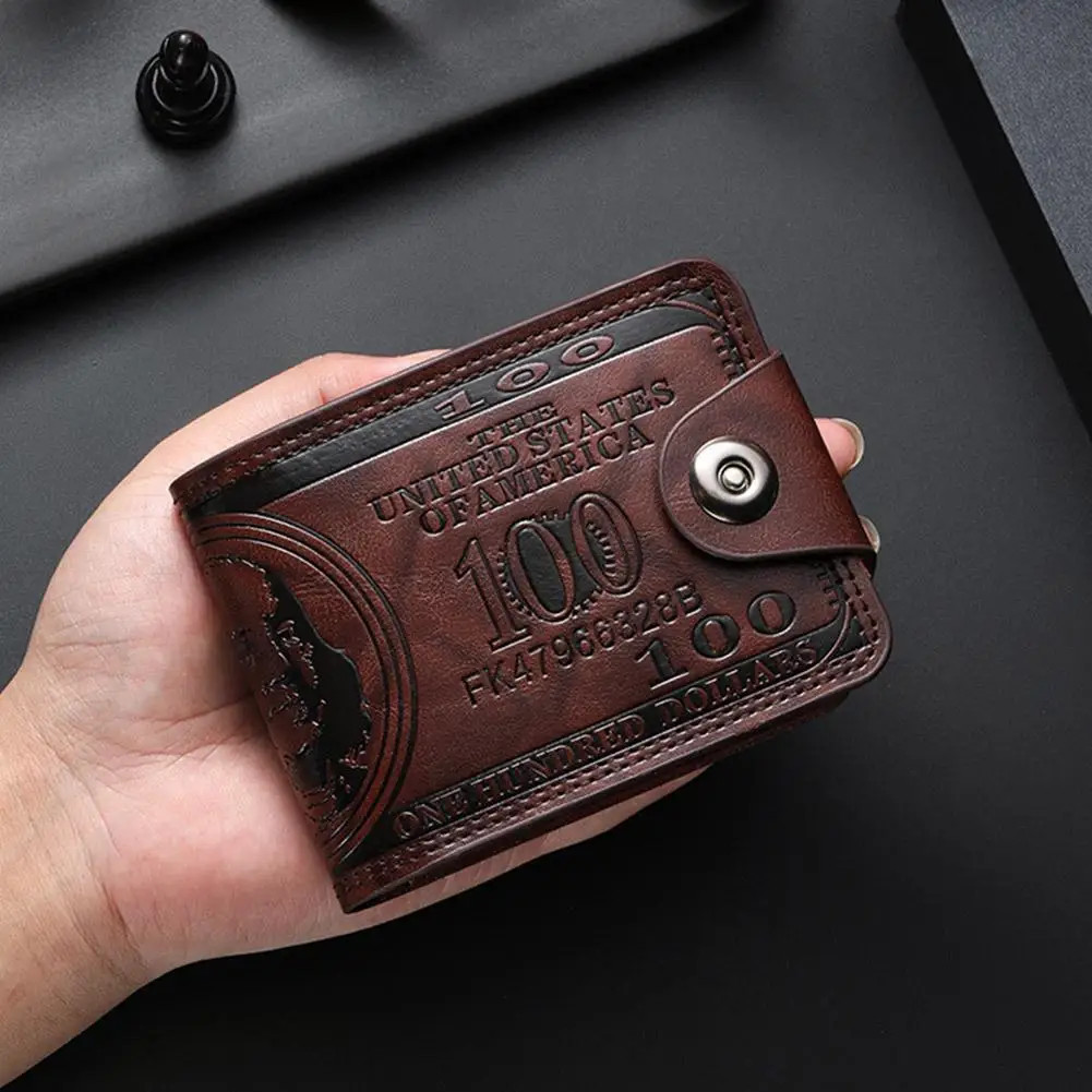 Men’s Wallets with 100 US Dollar Pattern Hasp Male Leather Wallet with Zipper