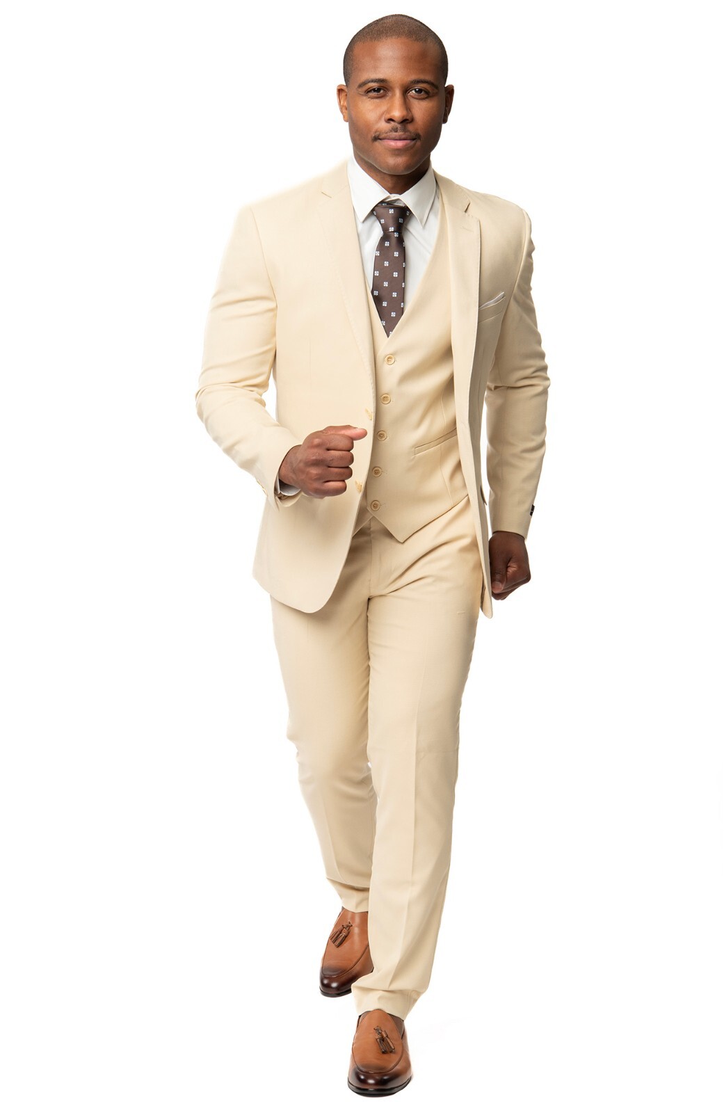 Tan Beige Slim Men Suit Micro Textured Weave 2 Button Notch 11812 Vest Optional