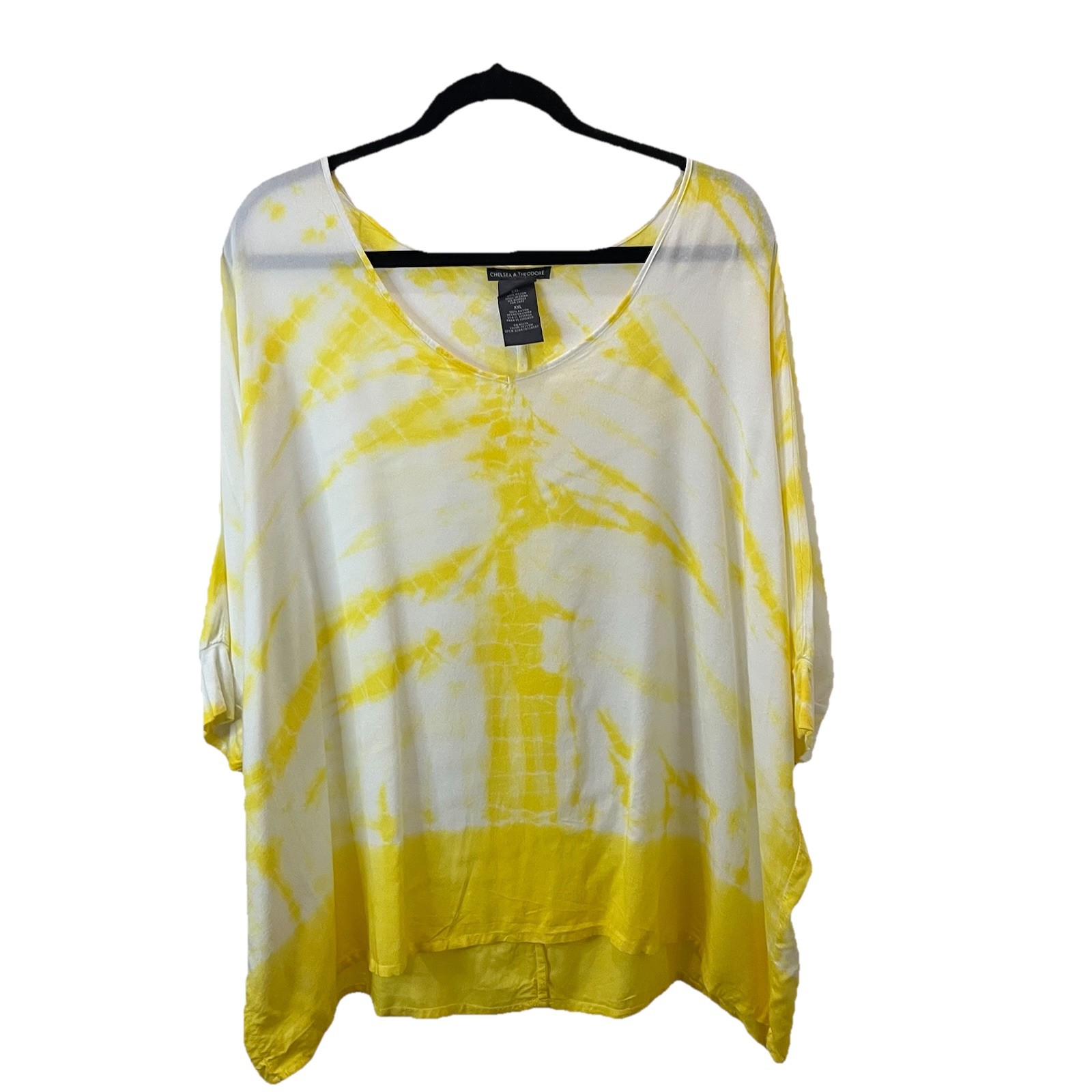 Chelsea & Theodore Womens Yellow White Dolman Sleeve Tie Dye Blouse Top Size XXL