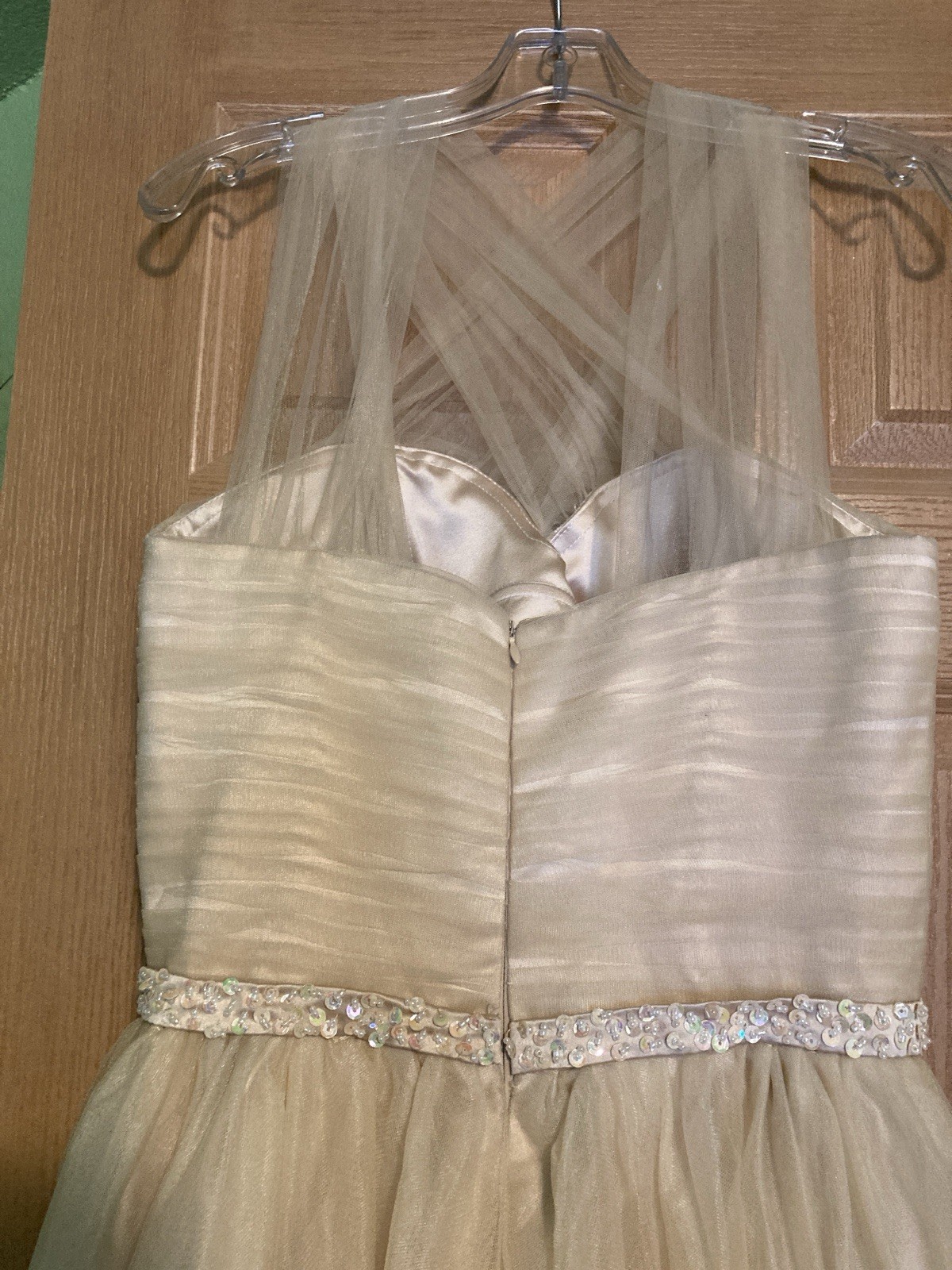 Unbranded Small Light Champagne Gold Sleeveless Net Tulle Maxi Gown