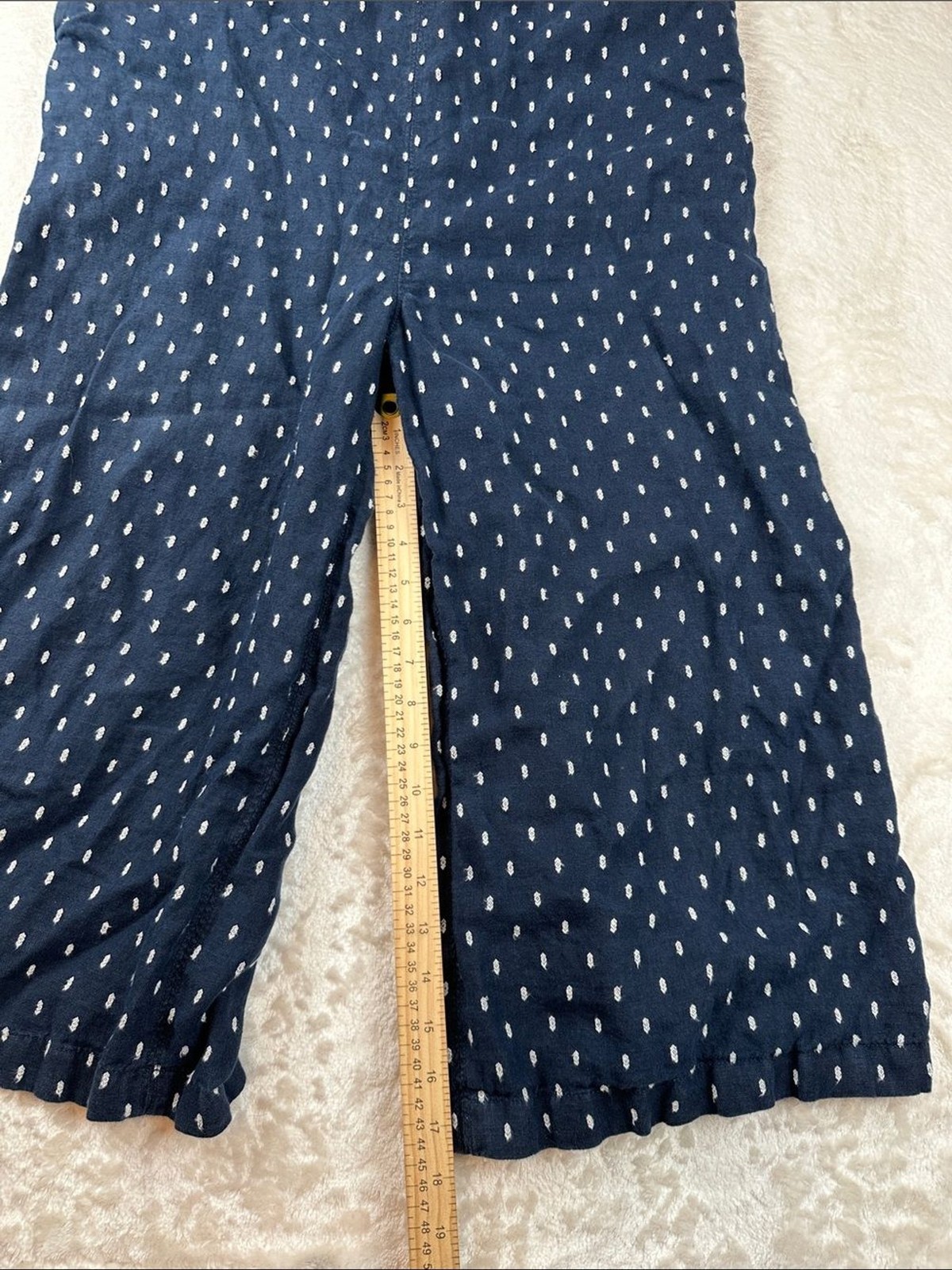 Athleta Navy Blue Dot Print Jumpsuit Womens 6 Adjustable Strap Wide Leg | Boho