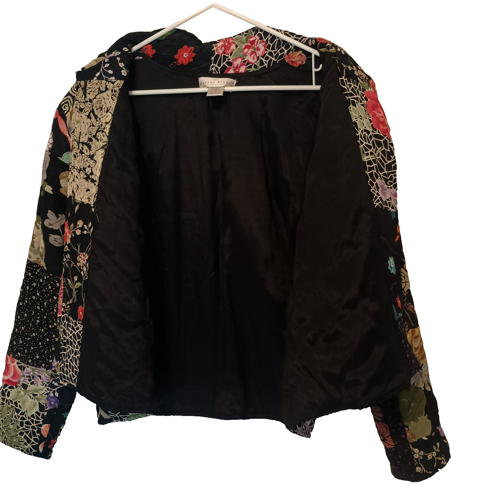 Patchwork Mixed Print Boho Artsy Eclectic Collared Top Jacket SZ L