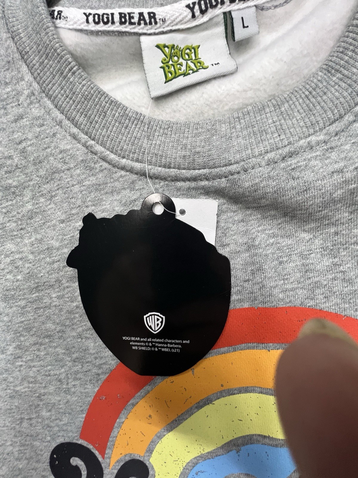 New With Tags Large Yogi Bear Pullover Sweatshirt Gray WB Hanna-Barbera SEE PICS