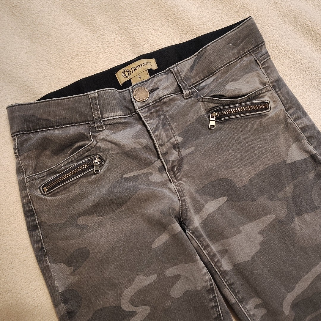 Democracy Ab Technology Jeans Women’s 8 Skinny Ankle Camo Gray Zip Pockets