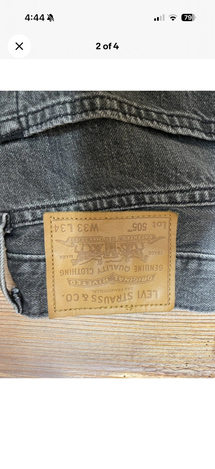 Levi 505 Selvedge Denim, Dark Wash Black 100% Cotton, 33X34