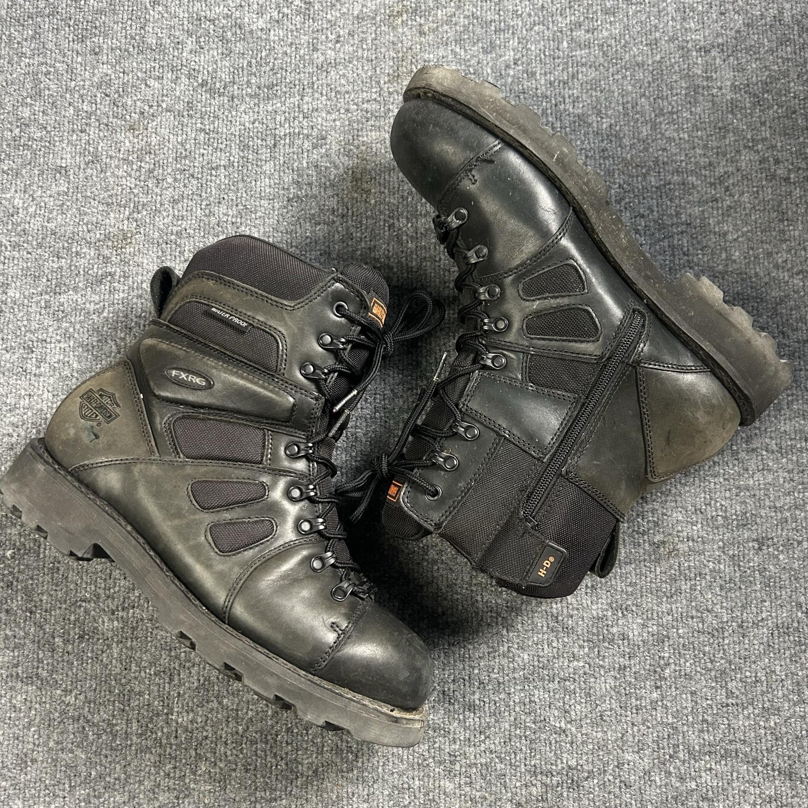 Harley Davidson FXRG Boots Mens Size 11 Black Leather Waterproof Lace Up Zip