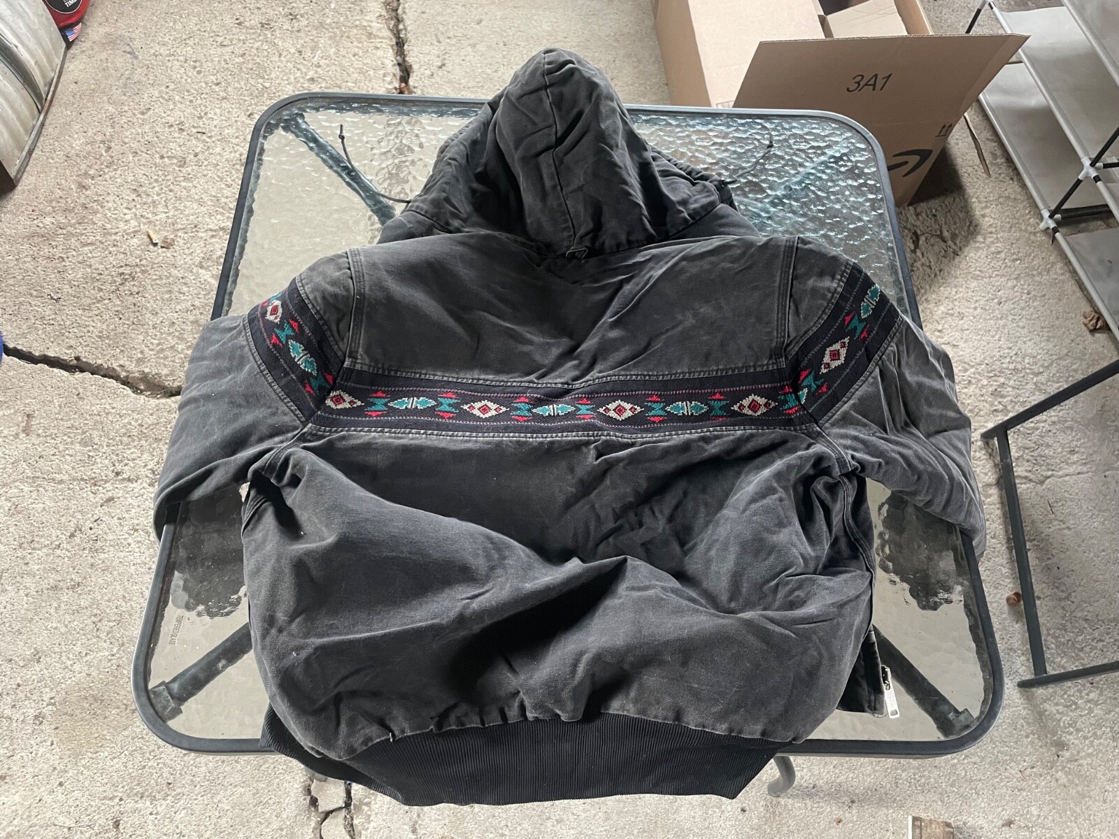 Vintage Carhartt Southwest Aztec Hooded Jacket JR0005 Black/Grey Distressed sz M
