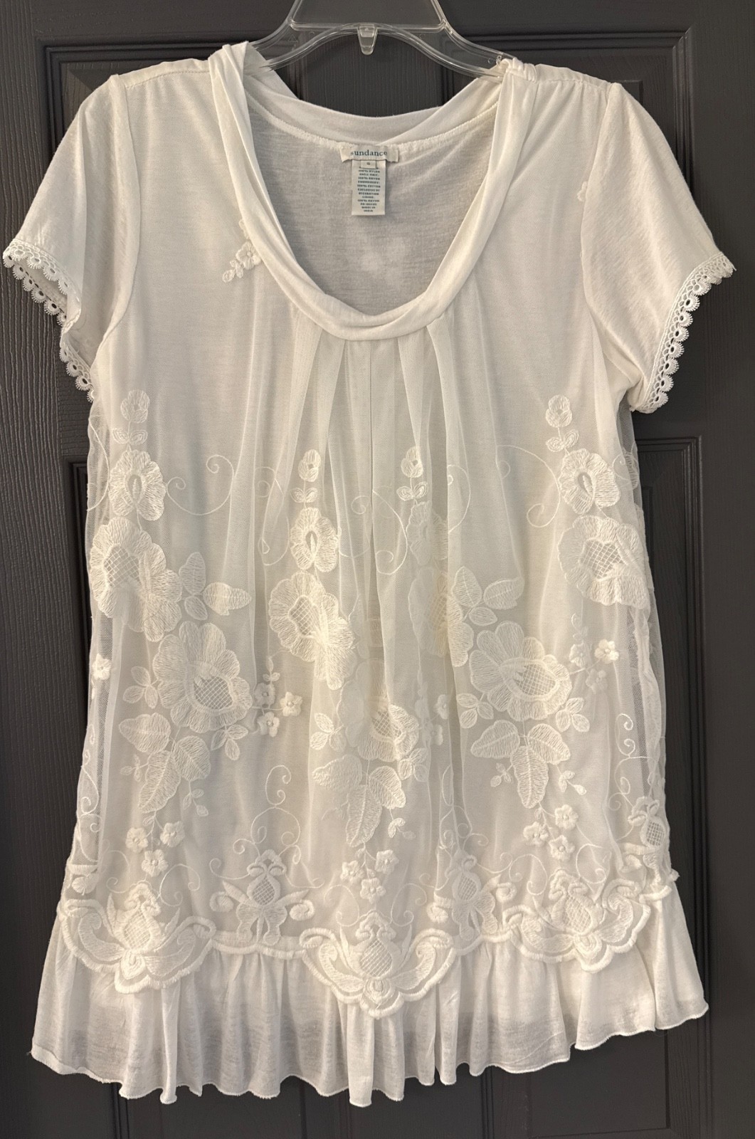 Sundance Catalog Sz SMALL White Laurentide Lace Tunic Short Sleeve Excel COND