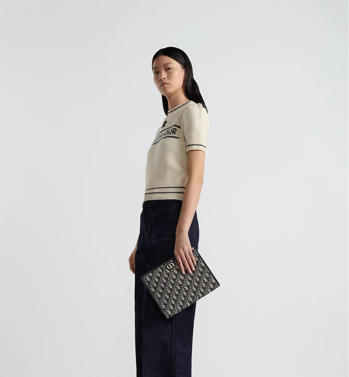 Christian Dior 30 Montaigne Dea Pouch Blue Oblique Jacquard 10.2×2.1 x7.8 in
