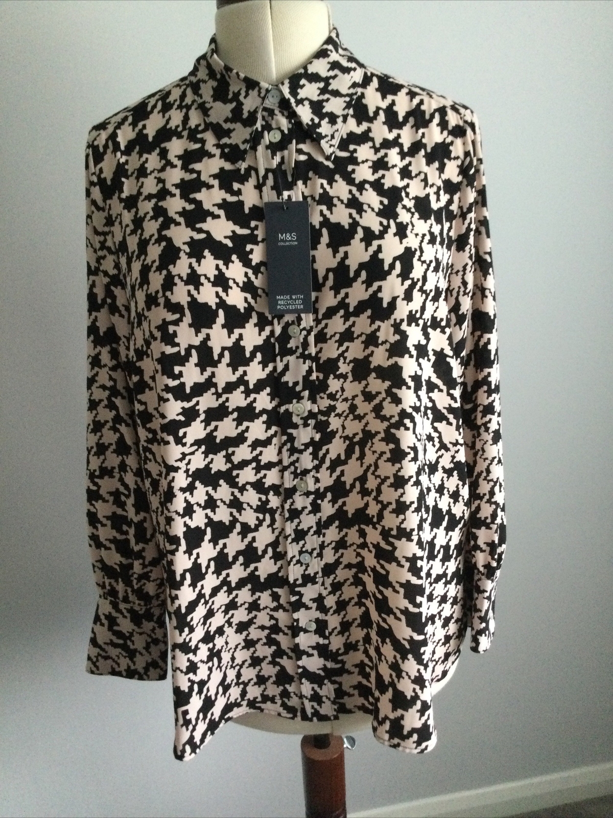 Marks & Spencer Ladies Black Mix Dogtooth Check Shirt/Blouse Size 14 BNWT