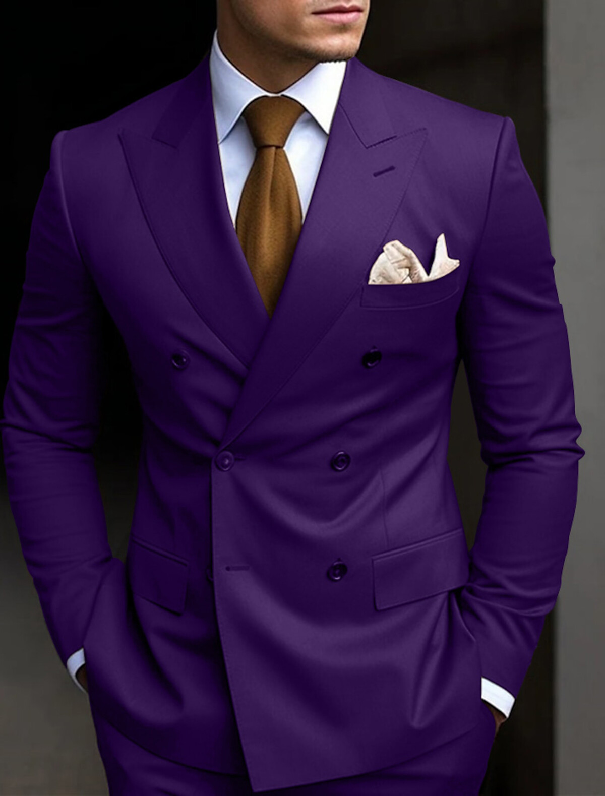 Men Suits Double Breasted Slim Fit Peak Lapel Tuxedo Formal Prom Groom Custom