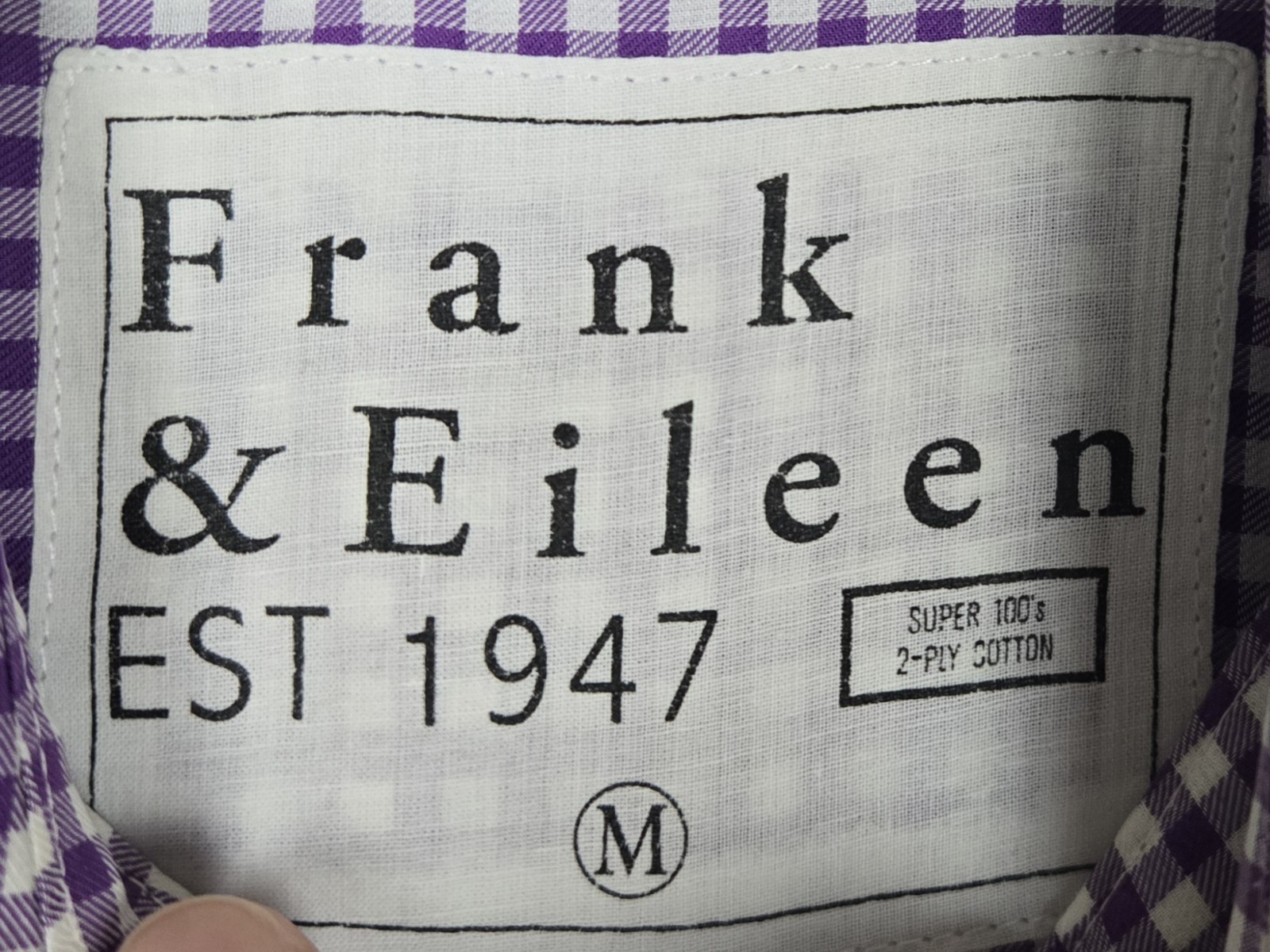 Frank & Eileen “Paul” Shirt Long Sleeve Cotton Casual Purple Gingham Mens Medium