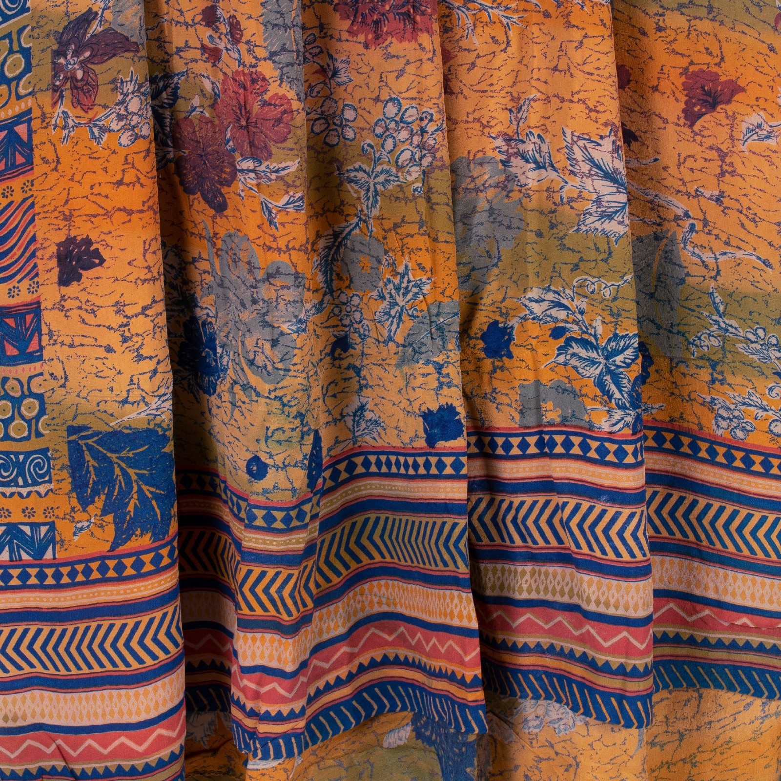 Sanskriti Vintage Saree Multicolor 100% Pure Crepe Floral Print 5+YD Sari Craft