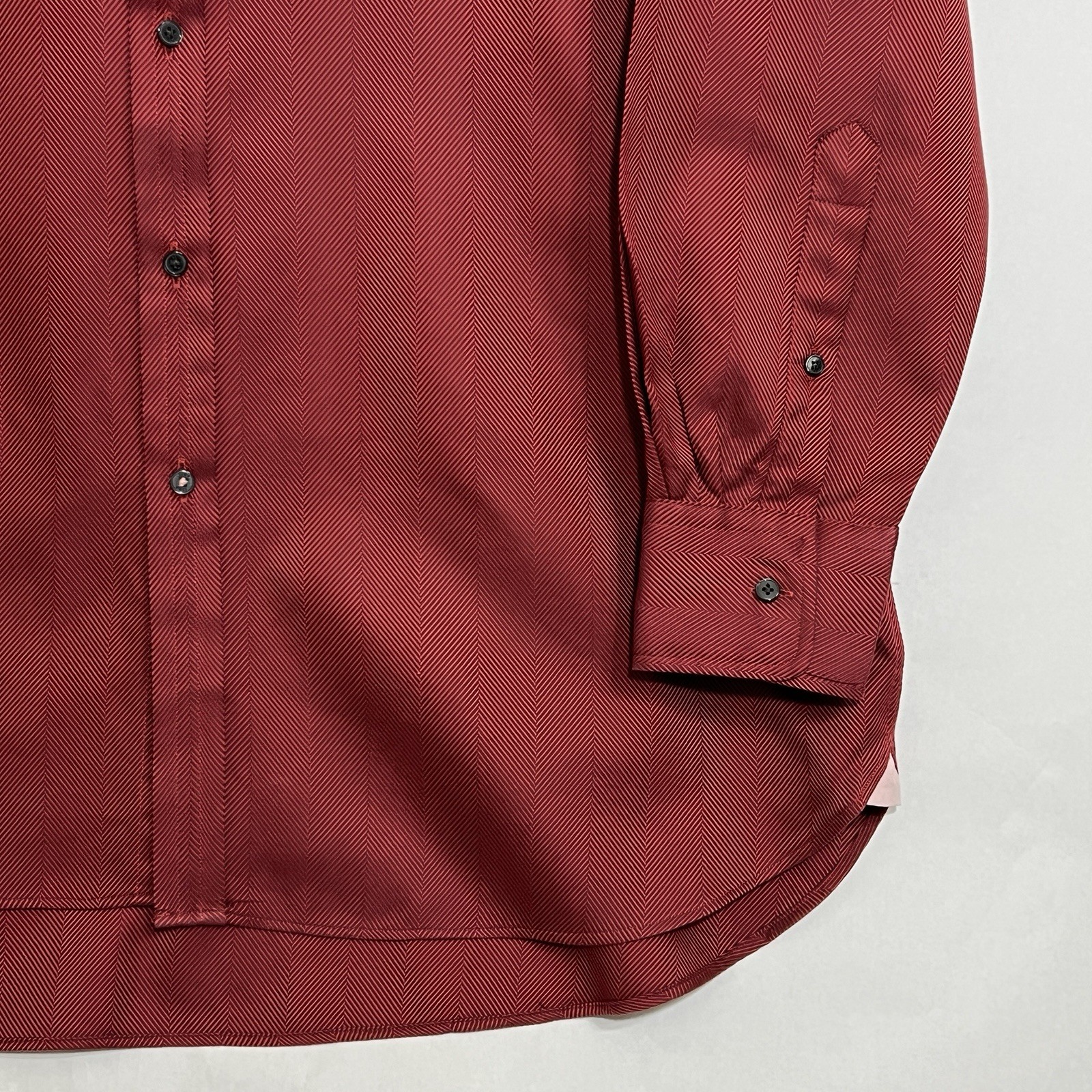 Thomas Pink Classic Fit Herringbone Dress Shirt Dark Shade Red Men 17.5 35 1/2