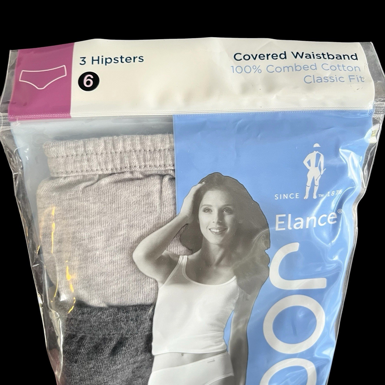 3 JOCKEY Elance 100% Combed Cotton Hipster Hipsters Panties Size 6 Gray & Black