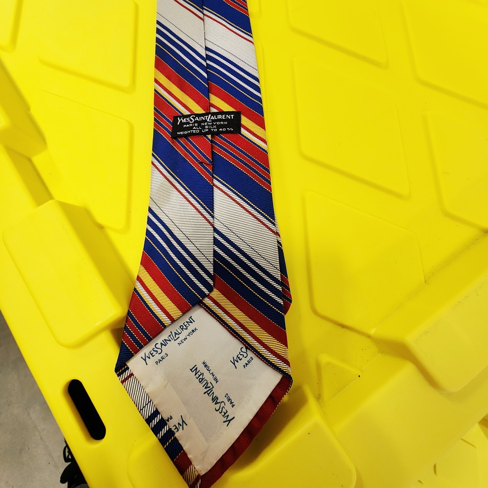 Vintage Yves Saint Laurent Paris New York All Silk Striped Necktie Red Blue…