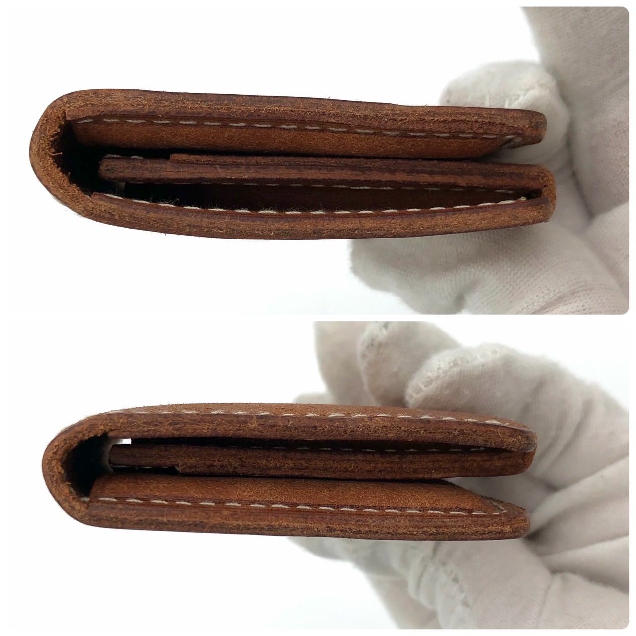 Porter Bifold Wallet Leather Brown Used 9x11cm Zipper L-Shaped