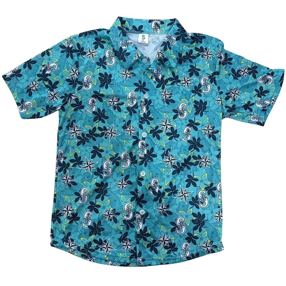 Seattle Mariners Men’s Floral Hawaiian Button Down Shirt Short Sleeve Medium SGA