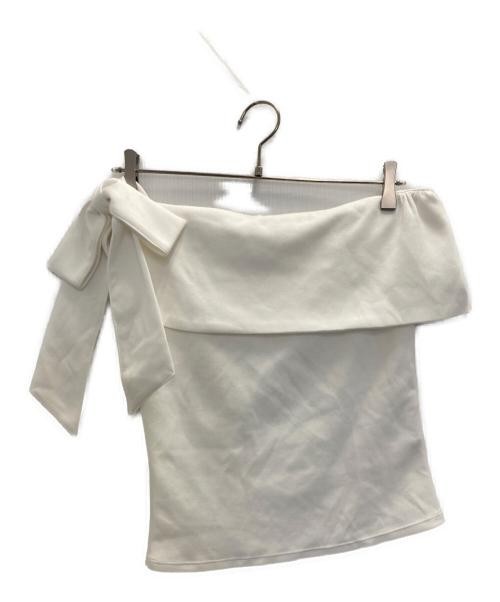 HER LIP TO Women’s White Asymmetric Ribbon Top S Polyester Rayon Blend