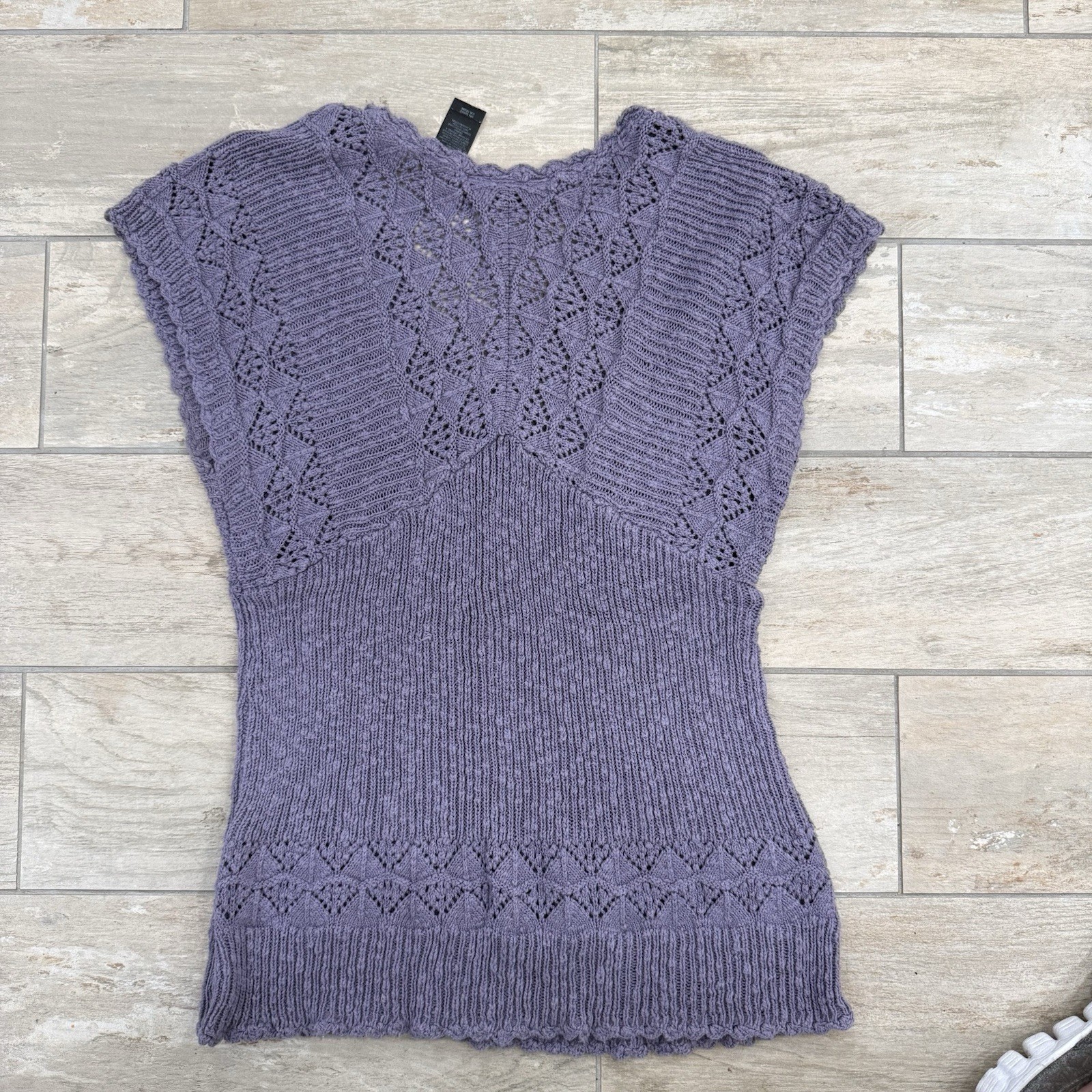 Axcess Liz Claiborne Vintage Y2K Lavender V-Neck Sweater Pointelle Knit. Size XL