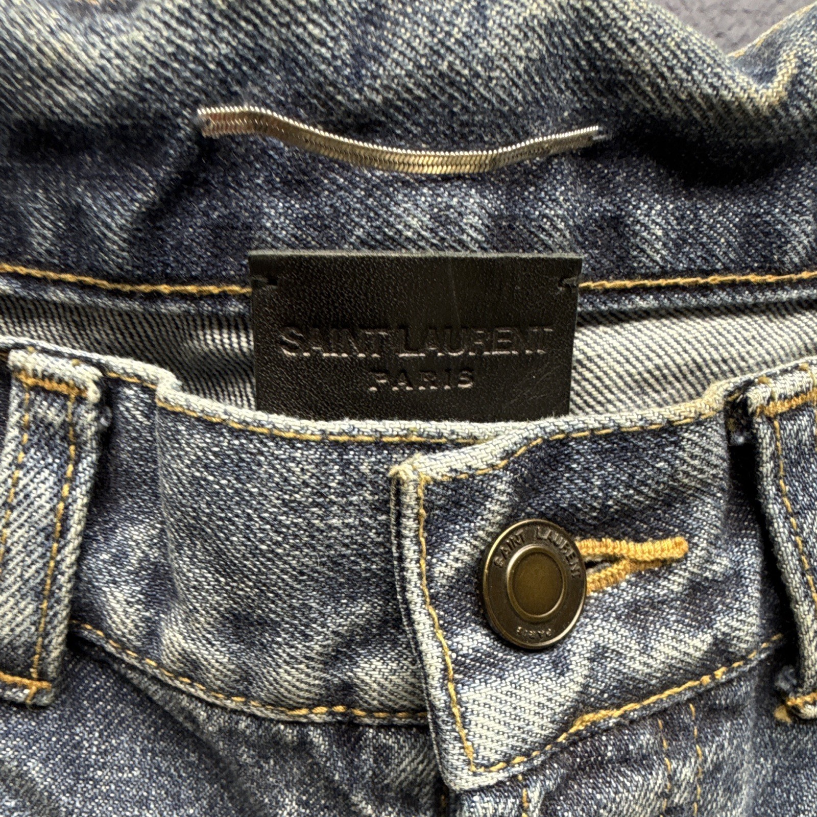 Saint Laurent Paris Men’s Skinny Blue Light Wash Distressed Denim Jeans 28
