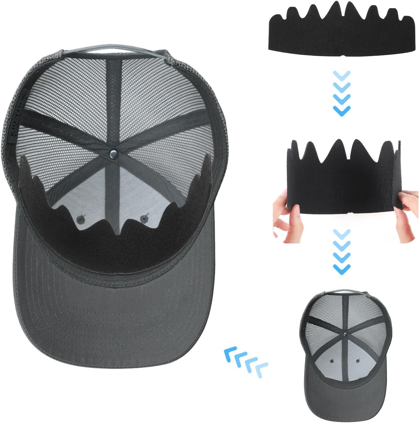 10 Pcs Black Baseball Cap Inserts, Washable Reusable Felt Shapers & Sweat Liners